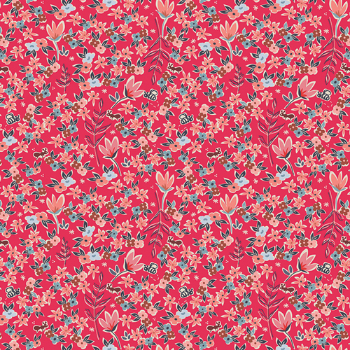 red ditsy floral fabric, quilting cotton