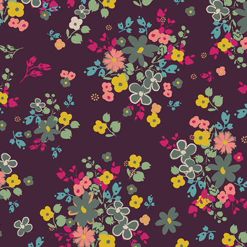 plum floral fabric, quilting cotton