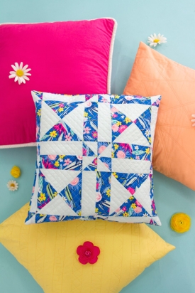 Hello Sunshine Quilted Blue Floral Pillow