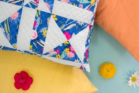 Hello Sunshine Quilted Blue Floral Pillow