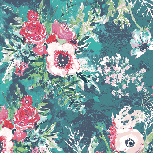 Aquarelle Fabric Collection Green Floral Quilting Cotton