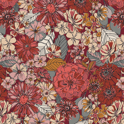 Kismet Fabric Collection Red Flowers Quilting Cotton