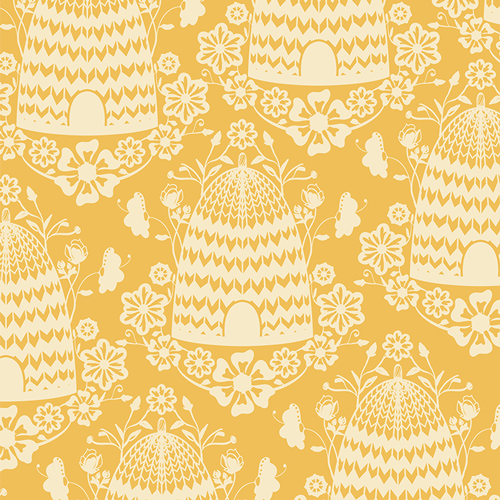 Yellow Bee House Fabric