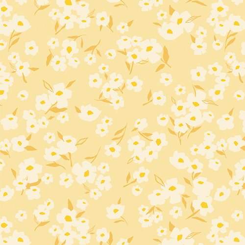 Yellow Fabric with little white flowers