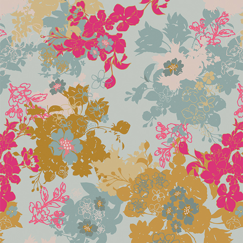 Yellow, blue and pink flower fabric