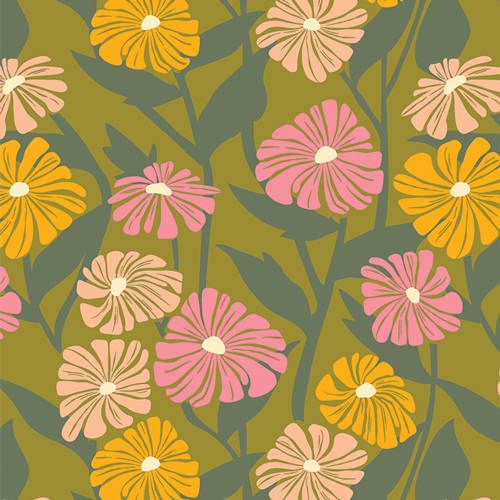 Retro Pink and Yellow Flower Fabric